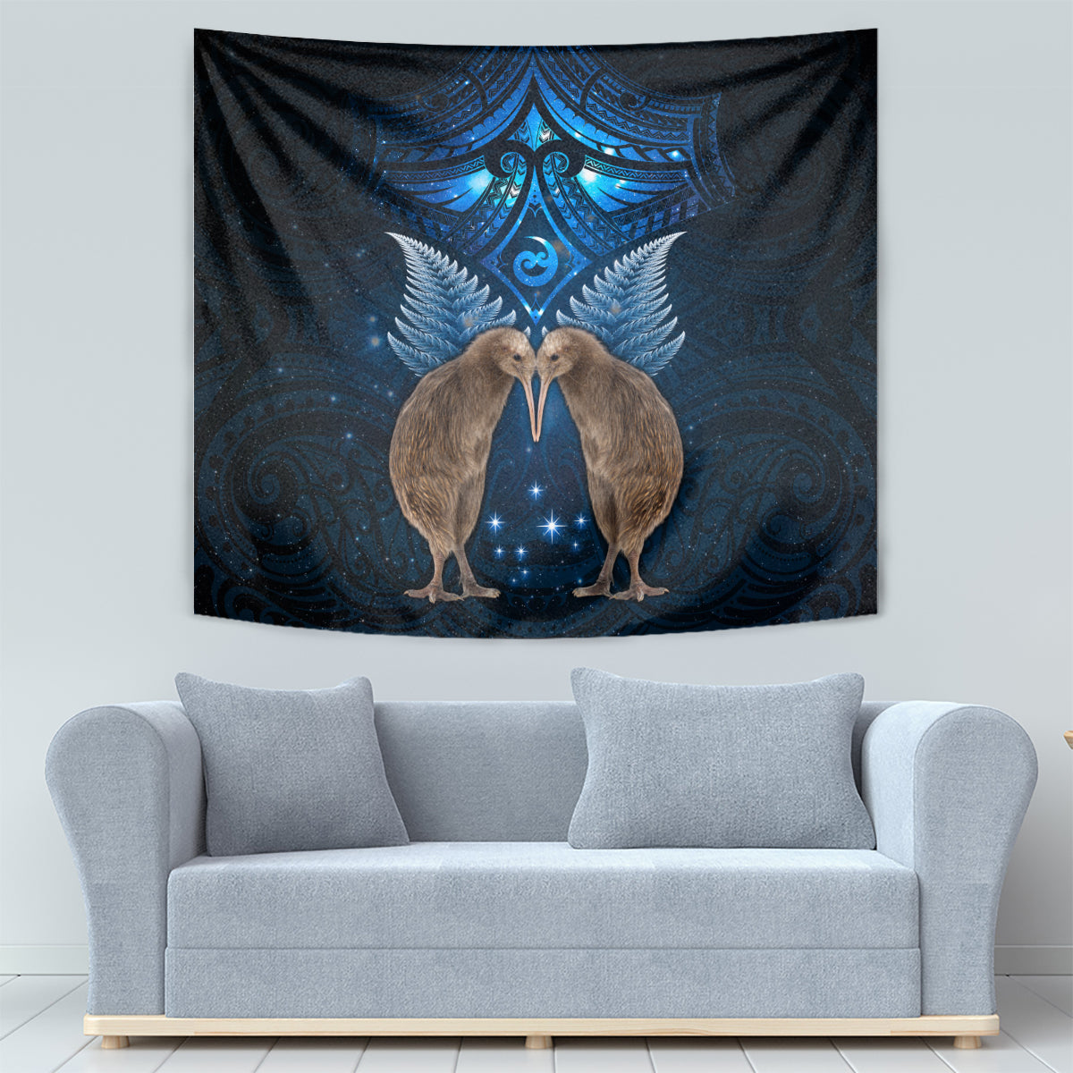 New Zealand Maori Matariki Tapestry Hongi Kiwi Bird and Silver Fern LT03