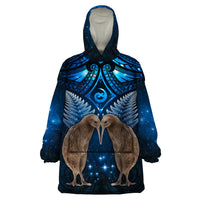 New Zealand Maori Matariki Wearable Blanket Hoodie Hongi Kiwi Bird and Silver Fern LT03