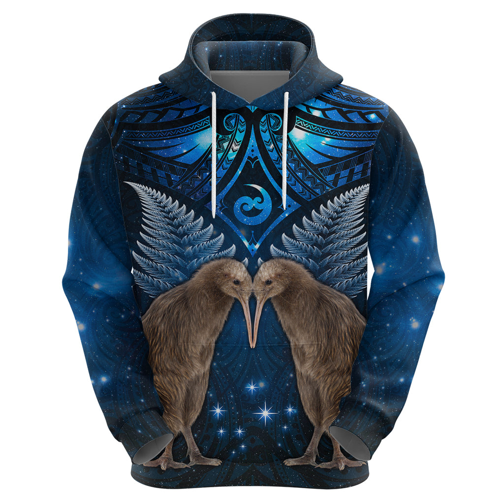 New Zealand Maori Matariki Zip Hoodie Hongi Kiwi Bird and Silver Fern LT03
