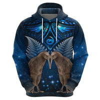 New Zealand Maori Matariki Zip Hoodie Hongi Kiwi Bird and Silver Fern LT03