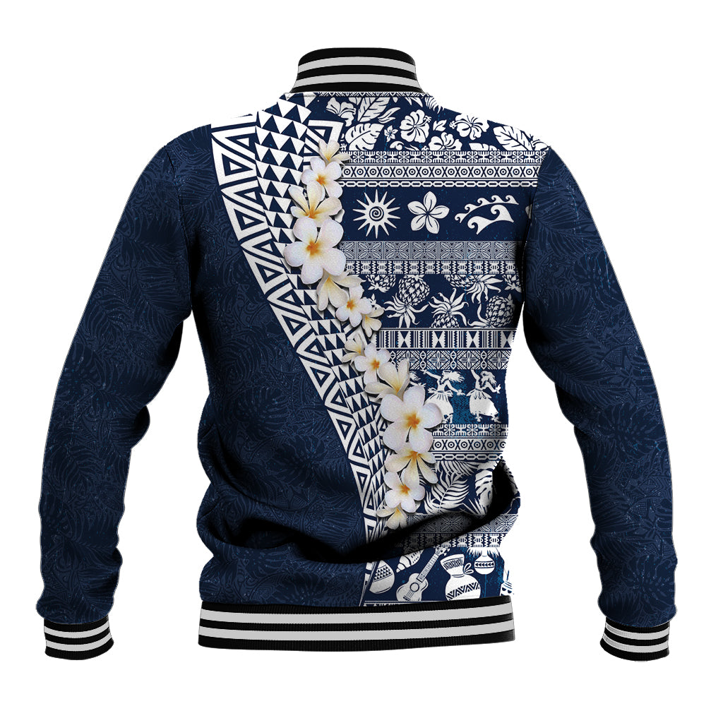 Hawaii Plumeria Tribal Vintage Baseball Jacket Special Blue