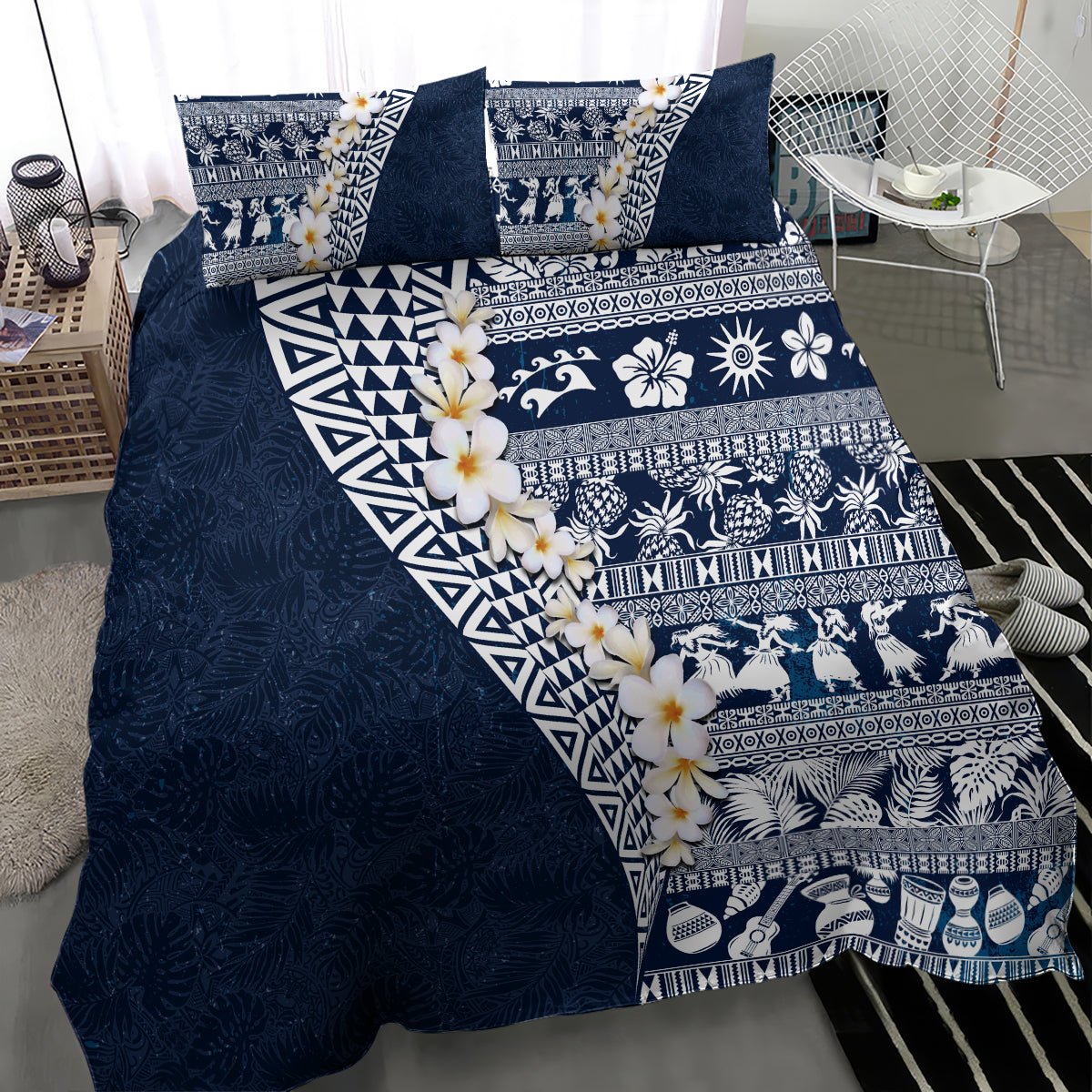 Hawaii Plumeria Tribal Vintage Bedding Set Special Blue