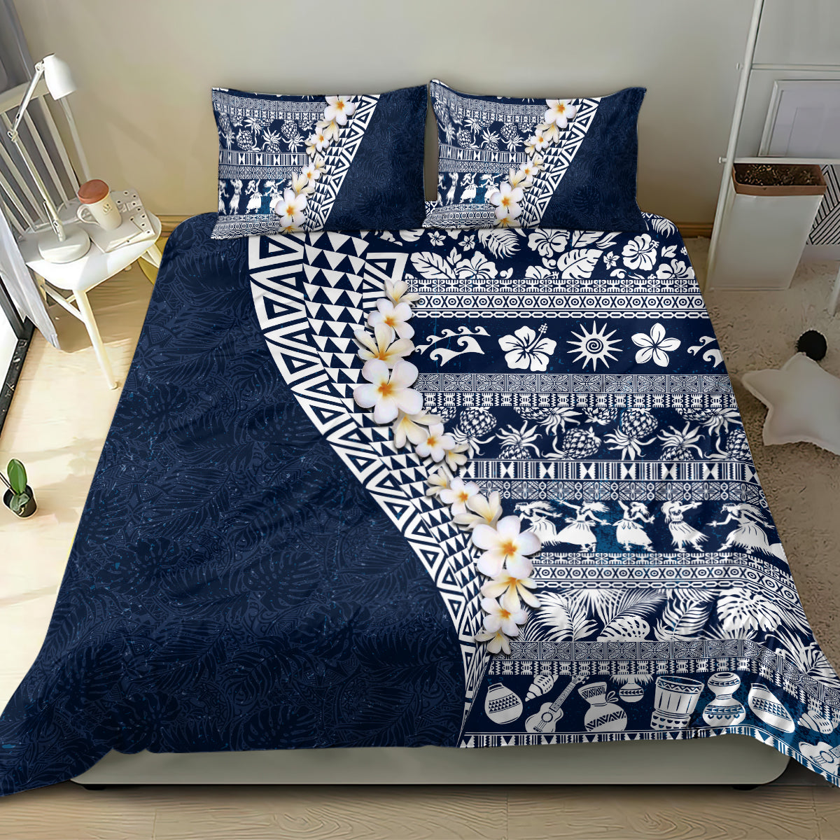 Hawaii Plumeria Tribal Vintage Bedding Set Special Blue