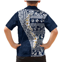 Hawaii Plumeria Tribal Vintage Family Matching Mermaid Dress and Hawaiian Shirt Special Blue LT03 - Polynesian Pride