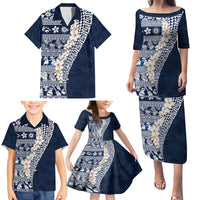 Hawaii Plumeria Tribal Vintage Family Matching Puletasi and Hawaiian Shirt Special Blue LT03 - Polynesian Pride