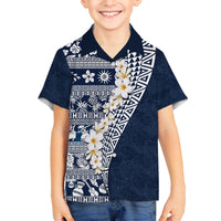 Hawaii Plumeria Tribal Vintage Family Matching Puletasi and Hawaiian Shirt Special Blue LT03 Son's Shirt Blue - Polynesian Pride