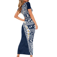 Hawaii Plumeria Tribal Vintage Family Matching Short Sleeve Bodycon Dress and Hawaiian Shirt Special Blue LT03 - Polynesian Pride