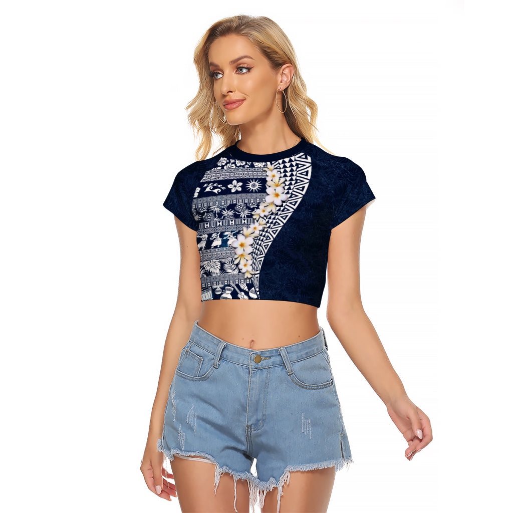 Hawaii Plumeria Tribal Vintage Raglan Cropped T Shirt Special Blue