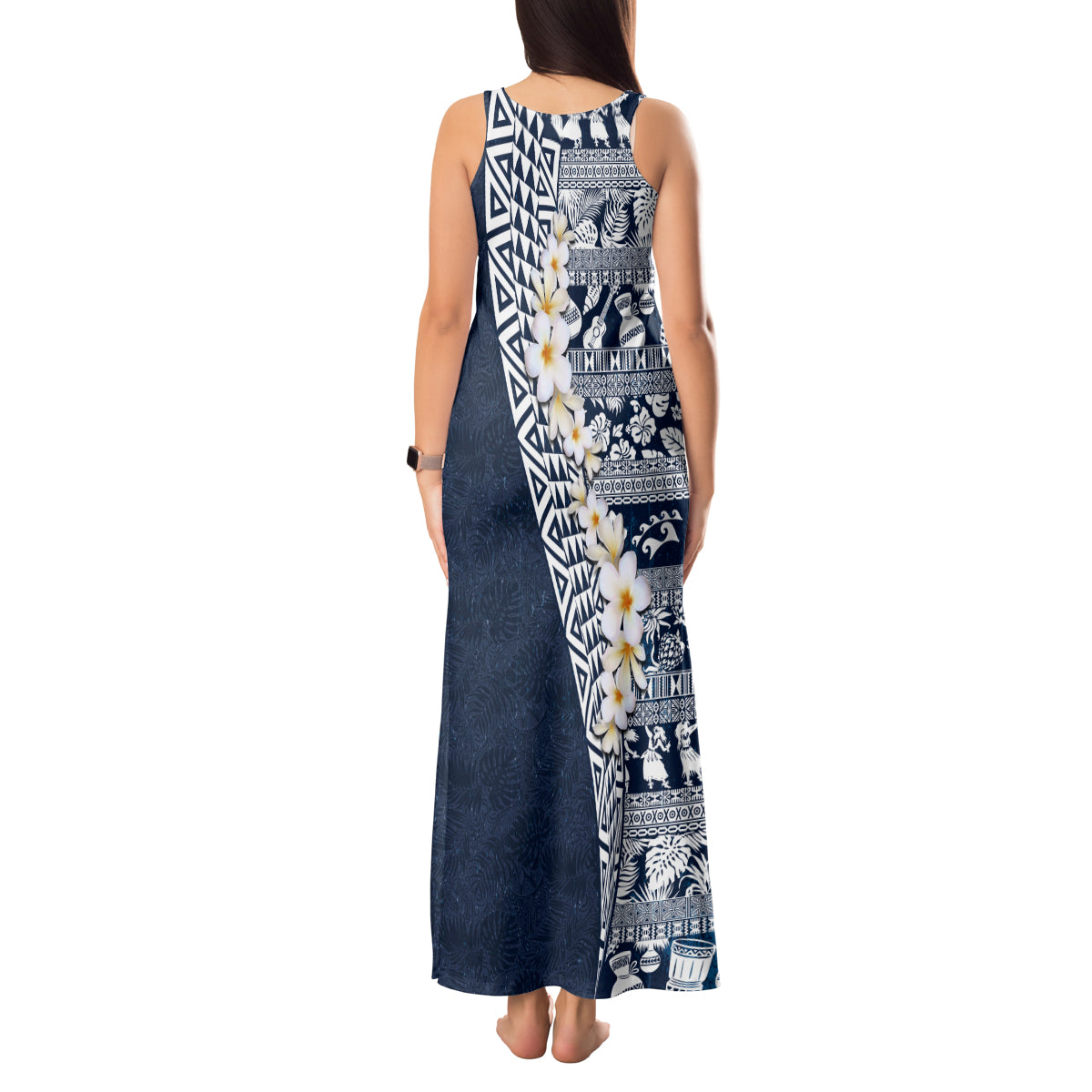 Hawaii Plumeria Tribal Vintage Tank Maxi Dress Special Blue