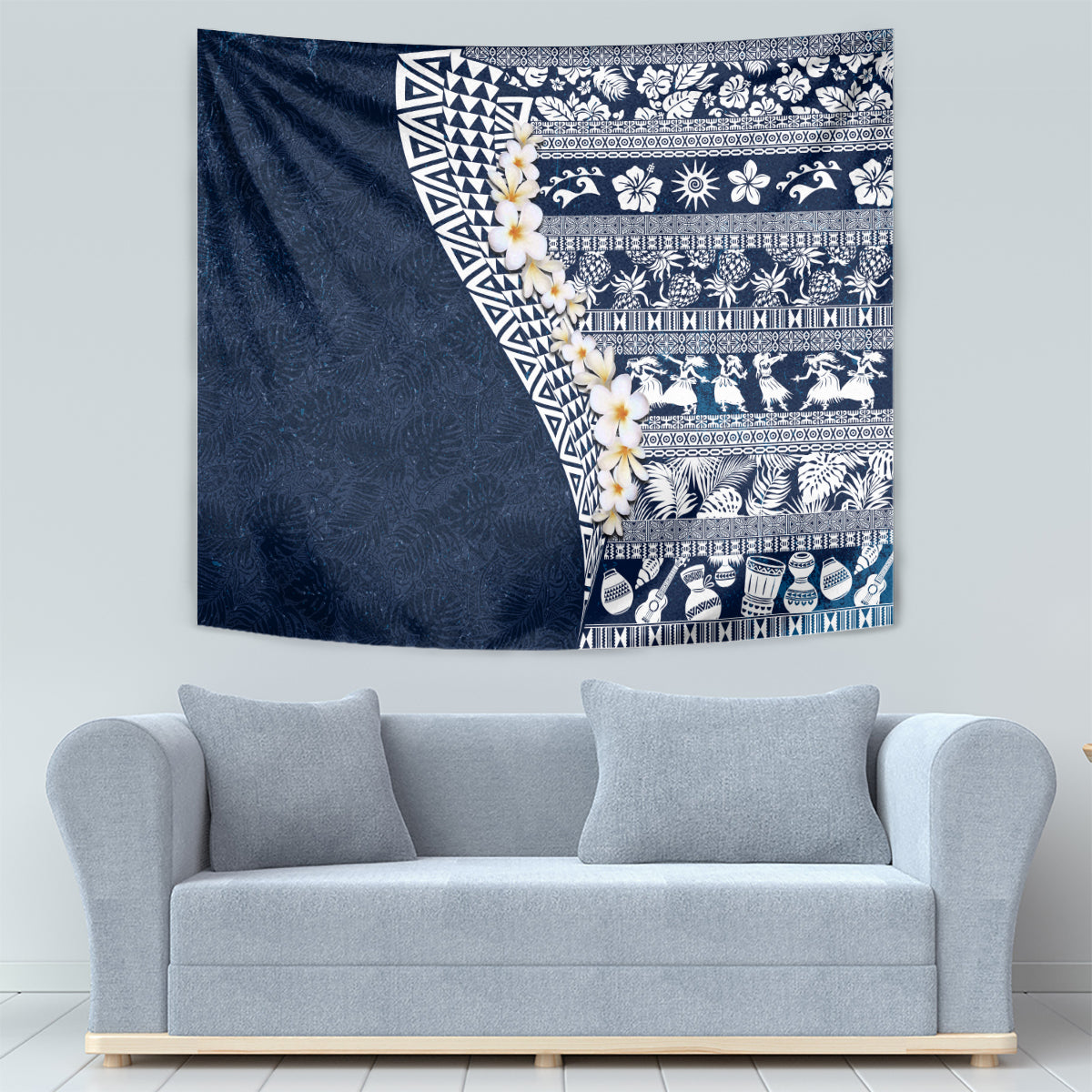 Hawaii Plumeria Tribal Vintage Tapestry Special Blue