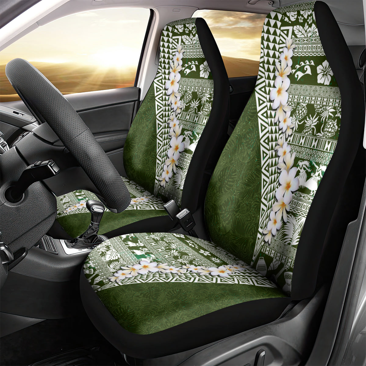 Hawaii Plumeria Tribal Vintage Car Seat Cover Special Green
