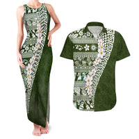 Hawaii Plumeria Tribal Vintage Couples Matching Tank Maxi Dress and Hawaiian Shirt Special Green