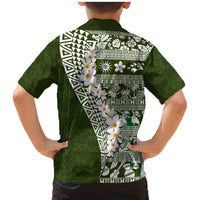 Hawaii Plumeria Tribal Vintage Family Matching Mermaid Dress and Hawaiian Shirt Special Green LT03 - Polynesian Pride