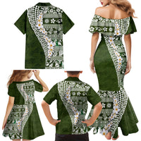 Hawaii Plumeria Tribal Vintage Family Matching Mermaid Dress and Hawaiian Shirt Special Green LT03 - Polynesian Pride