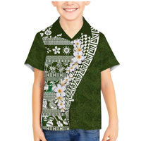Hawaii Plumeria Tribal Vintage Family Matching Mermaid Dress and Hawaiian Shirt Special Green LT03 Son's Shirt Green - Polynesian Pride