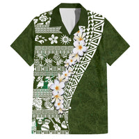 Hawaii Plumeria Tribal Vintage Family Matching Short Sleeve Bodycon Dress and Hawaiian Shirt Special Green LT03 Dad's Shirt - Short Sleeve Green - Polynesian Pride