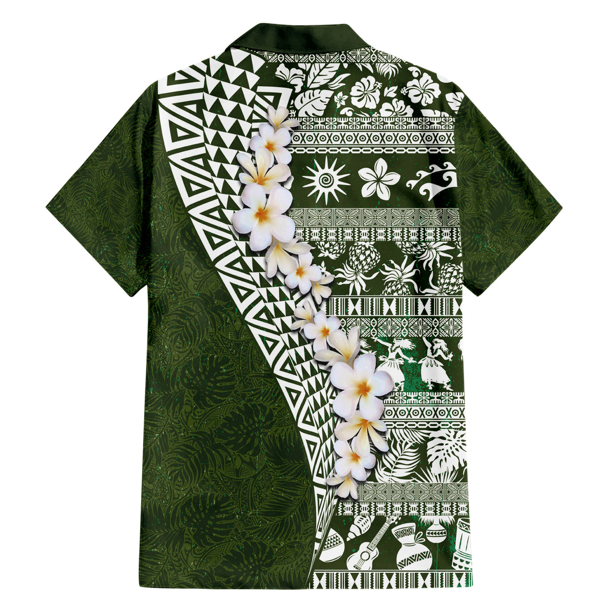 Hawaii Plumeria Tribal Vintage Family Matching Short Sleeve Bodycon Dress and Hawaiian Shirt Special Green LT03 - Polynesian Pride