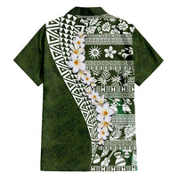 Hawaii Plumeria Tribal Vintage Family Matching Short Sleeve Bodycon Dress and Hawaiian Shirt Special Green LT03 - Polynesian Pride