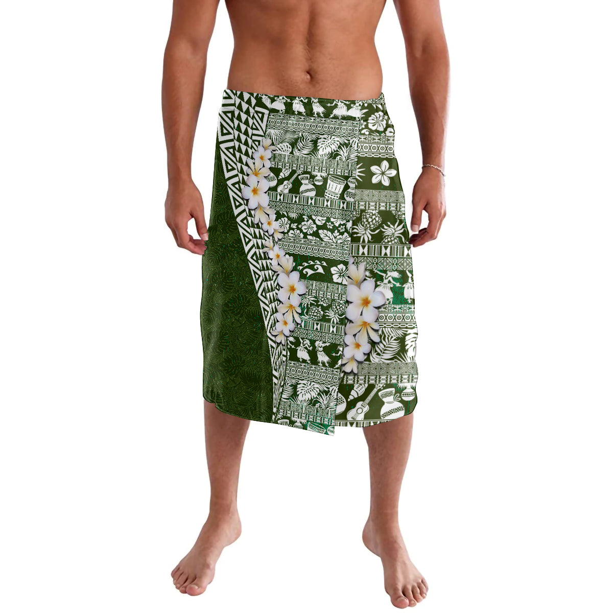 Hawaii Plumeria Tribal Vintage Lavalava Special Green