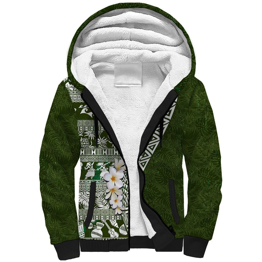Hawaii Plumeria Tribal Vintage Sherpa Hoodie Special Green LT03 Unisex Green - Polynesian Pride