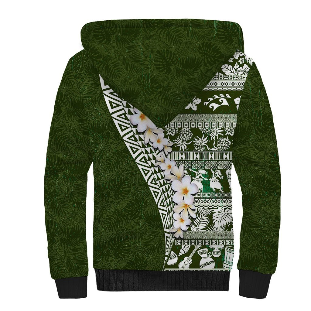 Hawaii Plumeria Tribal Vintage Sherpa Hoodie Special Green LT03 - Polynesian Pride