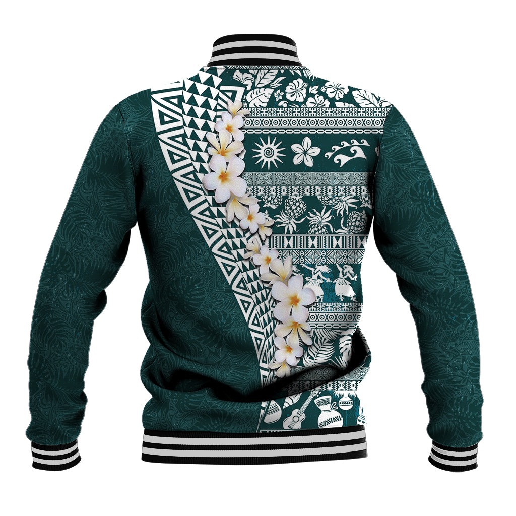 Hawaii Plumeria Tribal Vintage Baseball Jacket Special Turquoise
