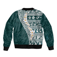 Hawaii Plumeria Tribal Vintage Bomber Jacket Special Turquoise