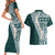 Hawaii Plumeria Tribal Vintage Couples Matching Short Sleeve Bodycon Dress and Hawaiian Shirt Special Turquoise