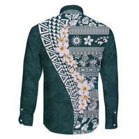 Hawaii Plumeria Tribal Vintage Family Matching Long Sleeve Bodycon Dress and Hawaiian Shirt Special Turquoise LT03 - Polynesian Pride
