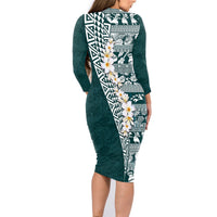 Hawaii Plumeria Tribal Vintage Family Matching Long Sleeve Bodycon Dress and Hawaiian Shirt Special Turquoise LT03 - Polynesian Pride