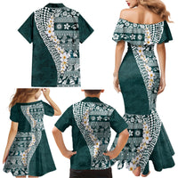 Hawaii Plumeria Tribal Vintage Family Matching Mermaid Dress and Hawaiian Shirt Special Turquoise LT03 - Polynesian Pride