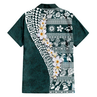 Hawaii Plumeria Tribal Vintage Family Matching Short Sleeve Bodycon Dress and Hawaiian Shirt Special Turquoise LT03 - Polynesian Pride