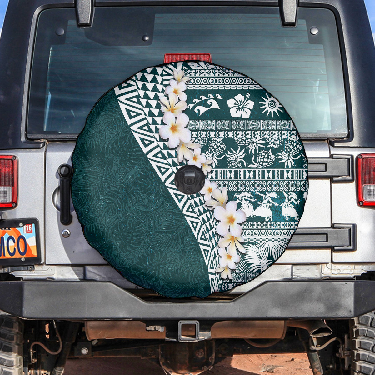 Hawaii Plumeria Tribal Vintage Spare Tire Cover Special Turquoise