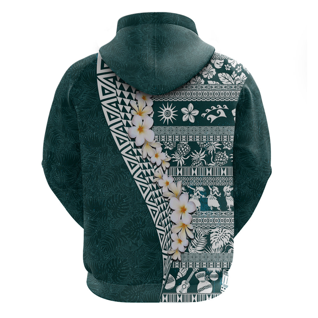 Hawaii Plumeria Tribal Vintage Zip Hoodie Special Turquoise