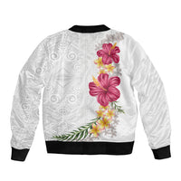 Hawaiian Plumeria and Hibiscus Bomber Jacket White Mode