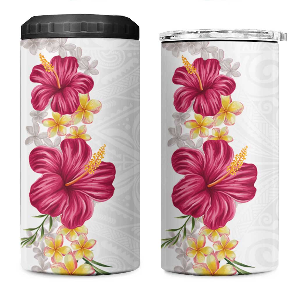 Hawaiian Plumeria and Hibiscus 4 in 1 Can Cooler Tumbler White Mode