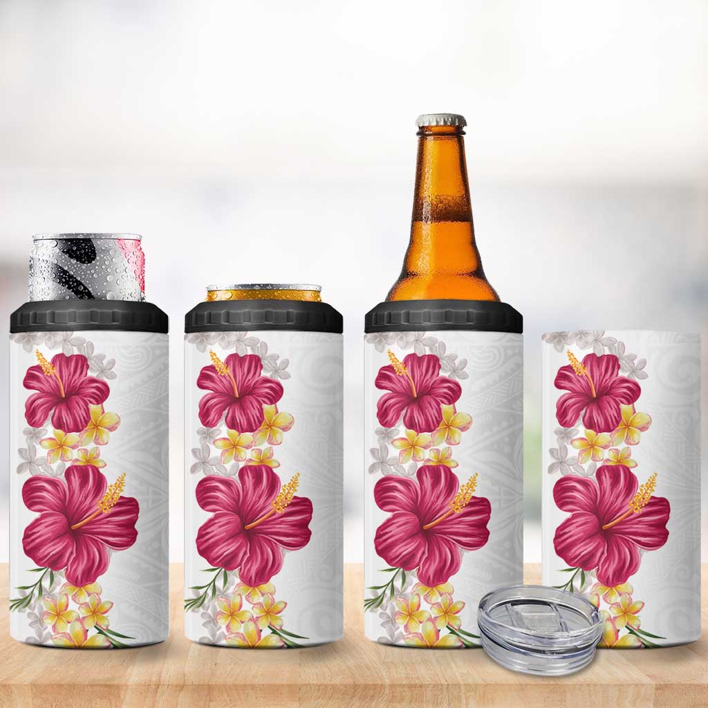 Hawaiian Plumeria and Hibiscus 4 in 1 Can Cooler Tumbler White Mode