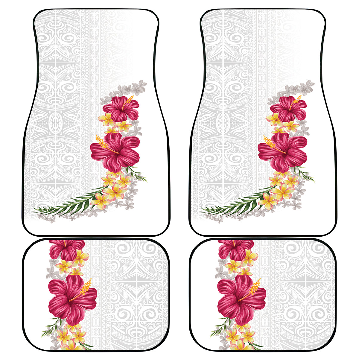 Hawaiian Plumeria and Hibiscus Car Mats White Mode