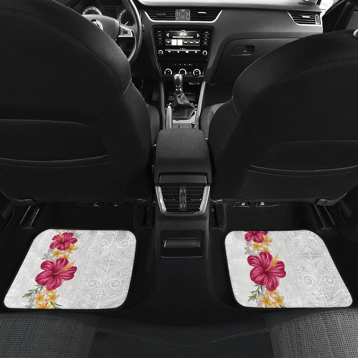 Hawaiian Plumeria and Hibiscus Car Mats White Mode