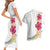 Hawaiian Plumeria and Hibiscus Couples Matching Short Sleeve Bodycon Dress and Hawaiian Shirt White Mode