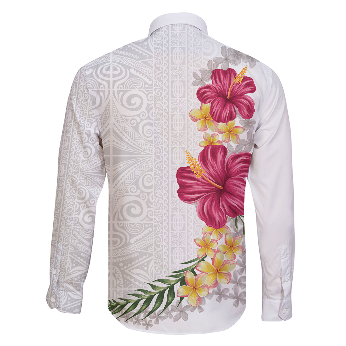 Hawaiian Plumeria and Hibiscus Family Matching Mermaid Dress and Hawaiian Shirt White Mode