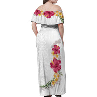 Hawaiian Plumeria and Hibiscus Family Matching Off Shoulder Maxi Dress and Hawaiian Shirt White Mode