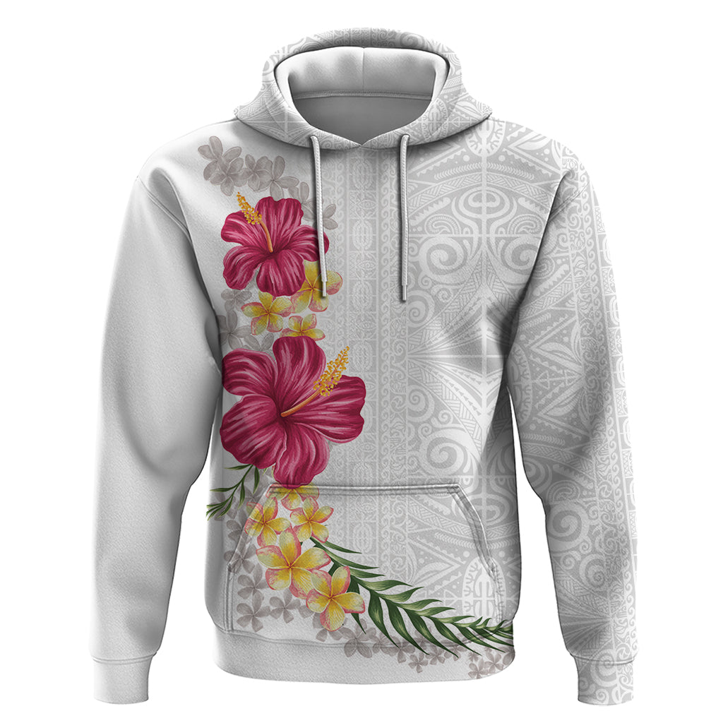 Hawaiian Plumeria and Hibiscus Hoodie White Mode