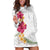 Hawaiian Plumeria and Hibiscus Hoodie Dress White Mode