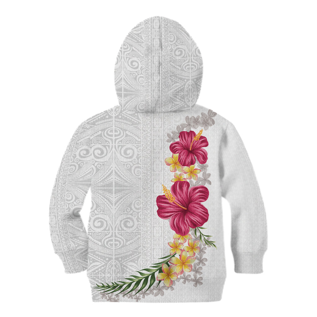 Hawaiian Plumeria and Hibiscus Kid Hoodie White Mode