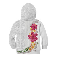 Hawaiian Plumeria and Hibiscus Kid Hoodie White Mode