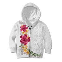 Hawaiian Plumeria and Hibiscus Kid Hoodie White Mode