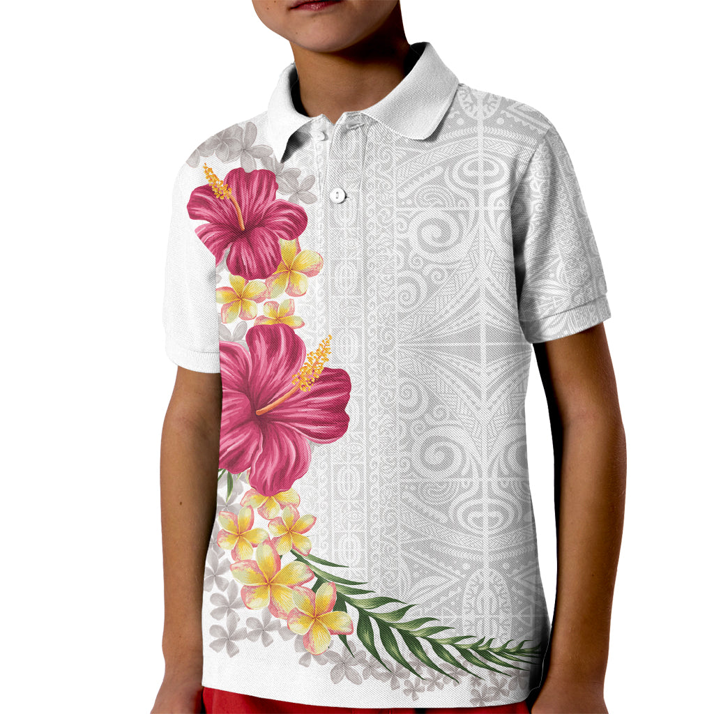 Hawaiian Plumeria and Hibiscus Kid Polo Shirt White Mode