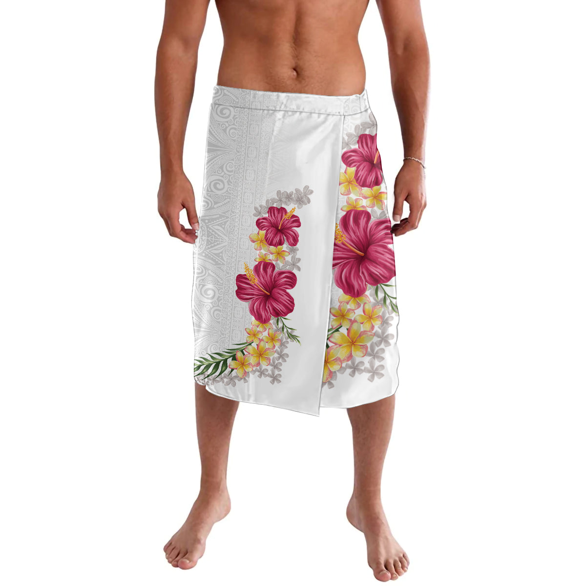 Hawaiian Plumeria and Hibiscus Lavalava White Mode