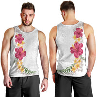 Hawaiian Plumeria and Hibiscus Men Tank Top White Mode